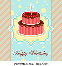 Vector birthday card design with a chocolate birthday cake