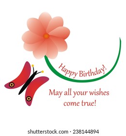 Vector Birthday card with flower and butterfly