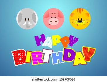Vector birthday  card with funny animals