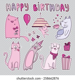 Vector birthday card with funny cats. 
