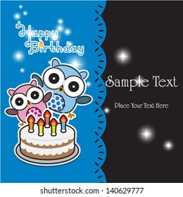 Vector birthday card with funny owls