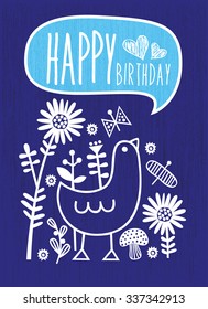 Vector Birthday Card, Greetings Card, with Chalk Designs , Typography and Floral Background.