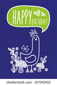 Vector Birthday Card, Greetings Card, with Chalk Designs , Typography and Floral Background.