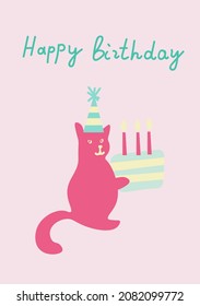 Vector birthday card hand drawn in delicate colors. Simple, bright, birthday poster in doodle style. Designs for prints, stickers, social media, printing, web, invitations.