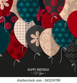 Vector birthday card with paper balloons and birthday text.