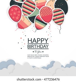Vector birthday card with paper balloons