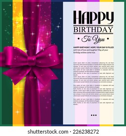 Vector birthday card with pink ribbon and wishes text.