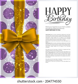 Vector birthday card with yellow ribbon and birthday text.