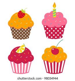 Vector birthday cupcakes set