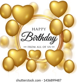 Vector birthday elegant greeting card with gold balloons