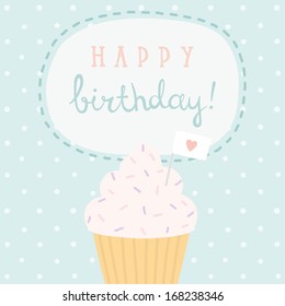 Vector birthday greeting card with cupcake