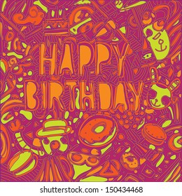 vector birthday greeting card with fun and hot background colors