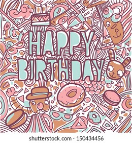 vector birthday greeting card with soft and vintage colors