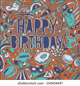 vector birthday greeting card with vintage and hot background colors