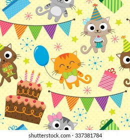 Vector birthday party background with cute cats