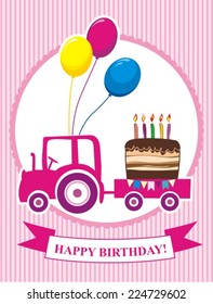 vector birthday party card with chocolate cake