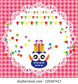 Vector birthday party card with cute owl