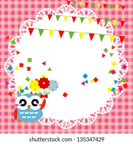 Vector birthday party card with cute owl