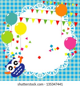 Vector birthday party card with cute owl