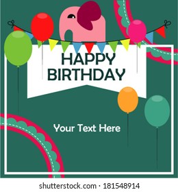 Vector birthday party card with cute owl on trees