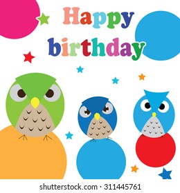Vector birthday party card with funny birds