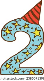 Vector birthday party doodles colored numbers hand drawn, birthday years, candles for birthdays, funny numbers, holiday decorations, anniversaries