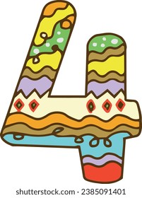 Vector birthday party doodles colored numbers hand drawn, birthday years, candles for birthdays, funny numbers, holiday decorations, anniversaries