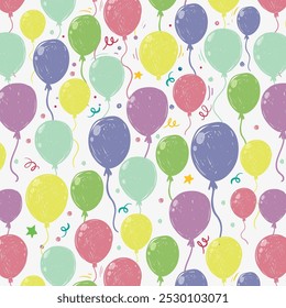Padrão de aniversário vetorial com balões coloridos. Plano de fundo do evento do participante. Fundo de aniversário em estilo cartoon