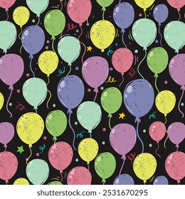 Padrão de aniversário vetorial com balões coloridos. Plano de fundo do evento do participante. Fundo de aniversário em estilo cartoon