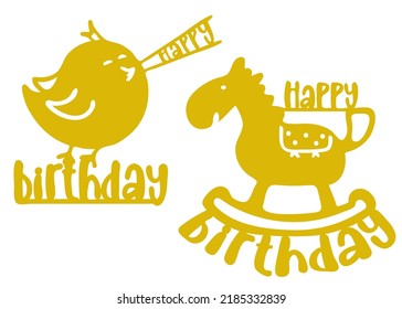 Vector birthday toppers. Bird and horse