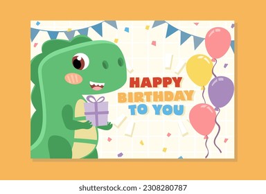 Vector birthday tyrannosaurus dinosaurs invitations card cute baby dinosaur