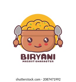 vector biryani cartoon mascot, traditional indian food illustration, suitable for, logos, prints, stickers, etc, isolated on a white background.