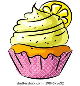 Vector bizcochito cupcake con icono de limón y hielo