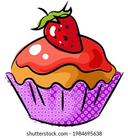 Vektor-Kekse-Kuchen mit Erdbeeren und Eissymbol