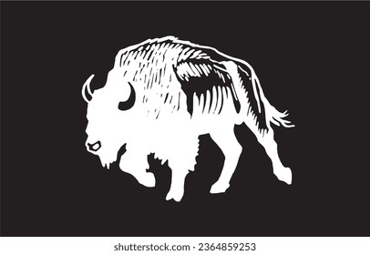 Vector bison isolated on black,white figure graphical illustration