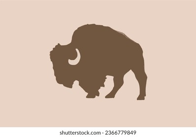 Vector bison on sepia background,white figure graphical illustration