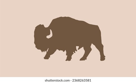 Vector bison on sepia background,white figure graphical illustration