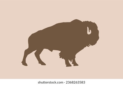 Vector bison on sepia background,white figure graphical illustration