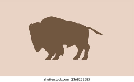 Vector bison on sepia background,white figure graphical illustration