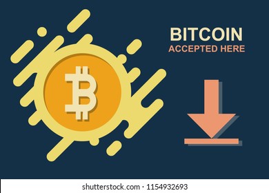 vector Bitcoin accepted icon with golden coin isolated on blue background. vector bitcoin web symbol. bitcoin business concept illustration
