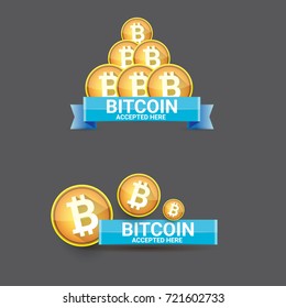 vector Bitcoin accepted icon with golden coin isolated on grey background. vector bitcoin web symbol. bitcoin business concept illustration