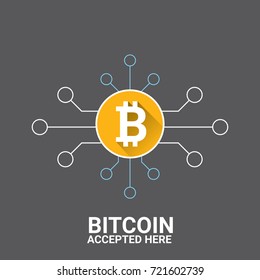 vector Bitcoin accepted icon with golden coin isolated on grey background. vector bitcoin web symbol. bitcoin business concept illustration