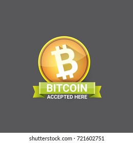 vector Bitcoin accepted icon with golden coin isolated on grey background. vector bitcoin web symbol. bitcoin business concept illustration