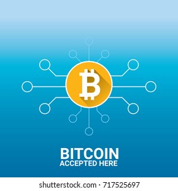 vector Bitcoin accepted icon on blue background. vector bitcoin web symbol. bitcoin business concept illustration