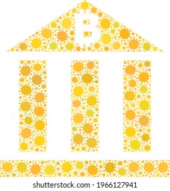 Vector bitcoin bank covid mosaic icon designed for pharmacy wallpapers. Bitcoin bank mosaic is designed of randomized coronavirus infection icons.
