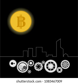 Vector of bitcoin and city. Bitcoin is 
mediation in exchange so it can make city growth.
