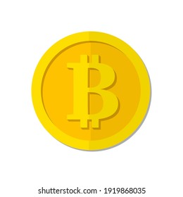 Vector bitcoin coin. Crypto currency with B bitcoin symbol isolated on transparent background. Stock vector illustration.