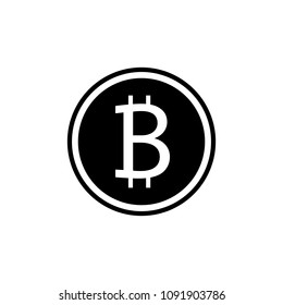 Vector Bitcoin Cryptocurrency Icon, Flat Black Coin Isolated  on White Background.