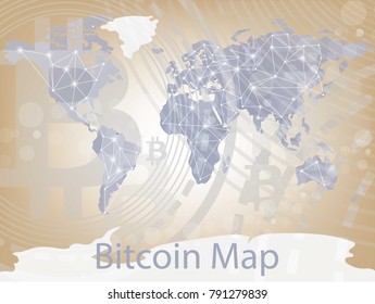 Vector bitcoin cryptocurrency map. Worldwide background with Chart diagram, graphic payments, money transfers financial concepts