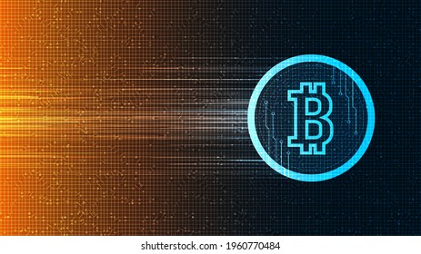 Vector Bitcoin Cryptocurrency on Technology Background,Speed and growth up concept,design for e-commerce and New investment.